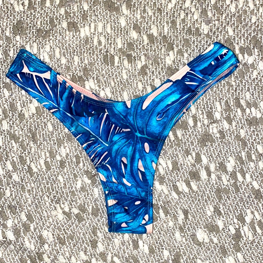 Tropical Blue and Pink High Cut Bikini Bottom